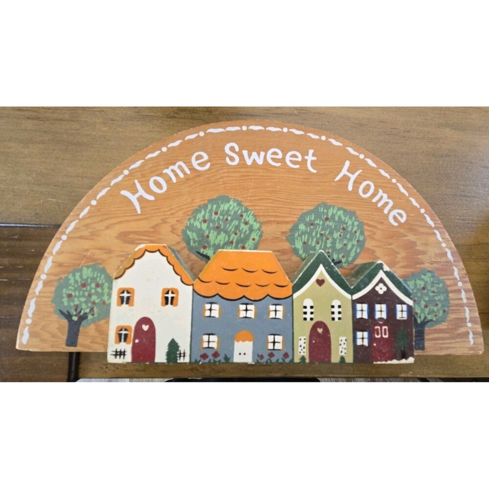 Vintage Wooden Crescent Wall Plaque "Home Sweet Home"